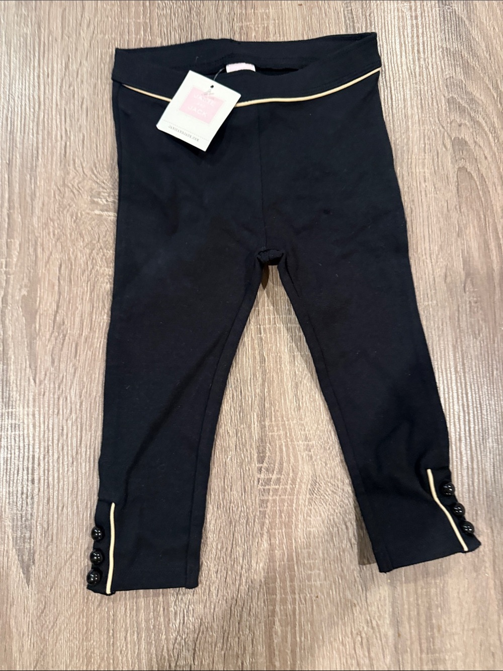 Janie and Jack Black Leggings with Gold Trim and Button Accents